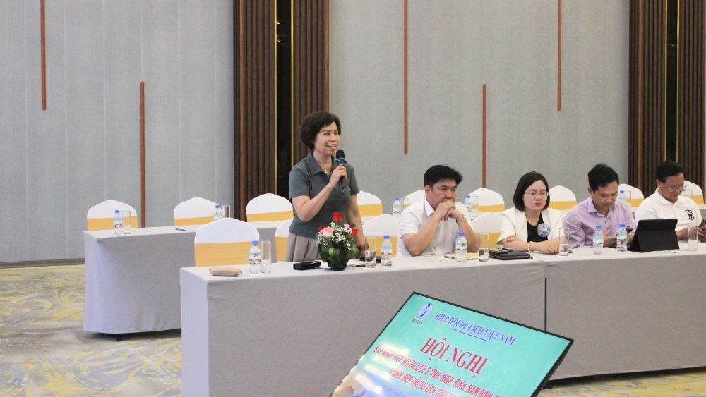 Bà Cao Thị Ngọc Lan - Phó chủ tịch thường trực Hiệp hội Du lịch Việt Nam phát biểu tại hội nghị.